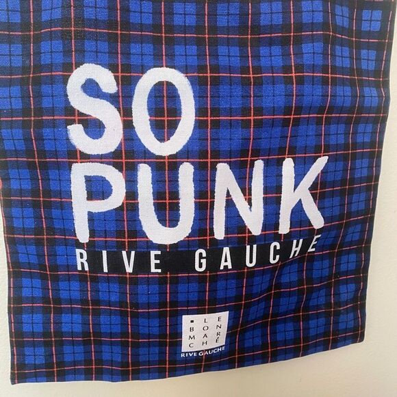 Le Bon Marché Rive Gauche Paris Plaid Canvas Tote Bag - Picture 2 of 4